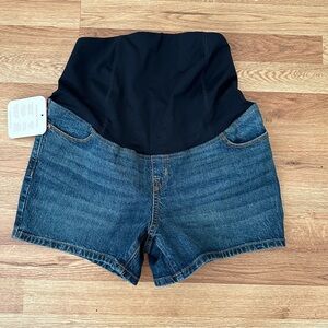 Ingrid+ Isabel Maternity Denim Crossover Panel Midi Short Blue Size 6 NWT